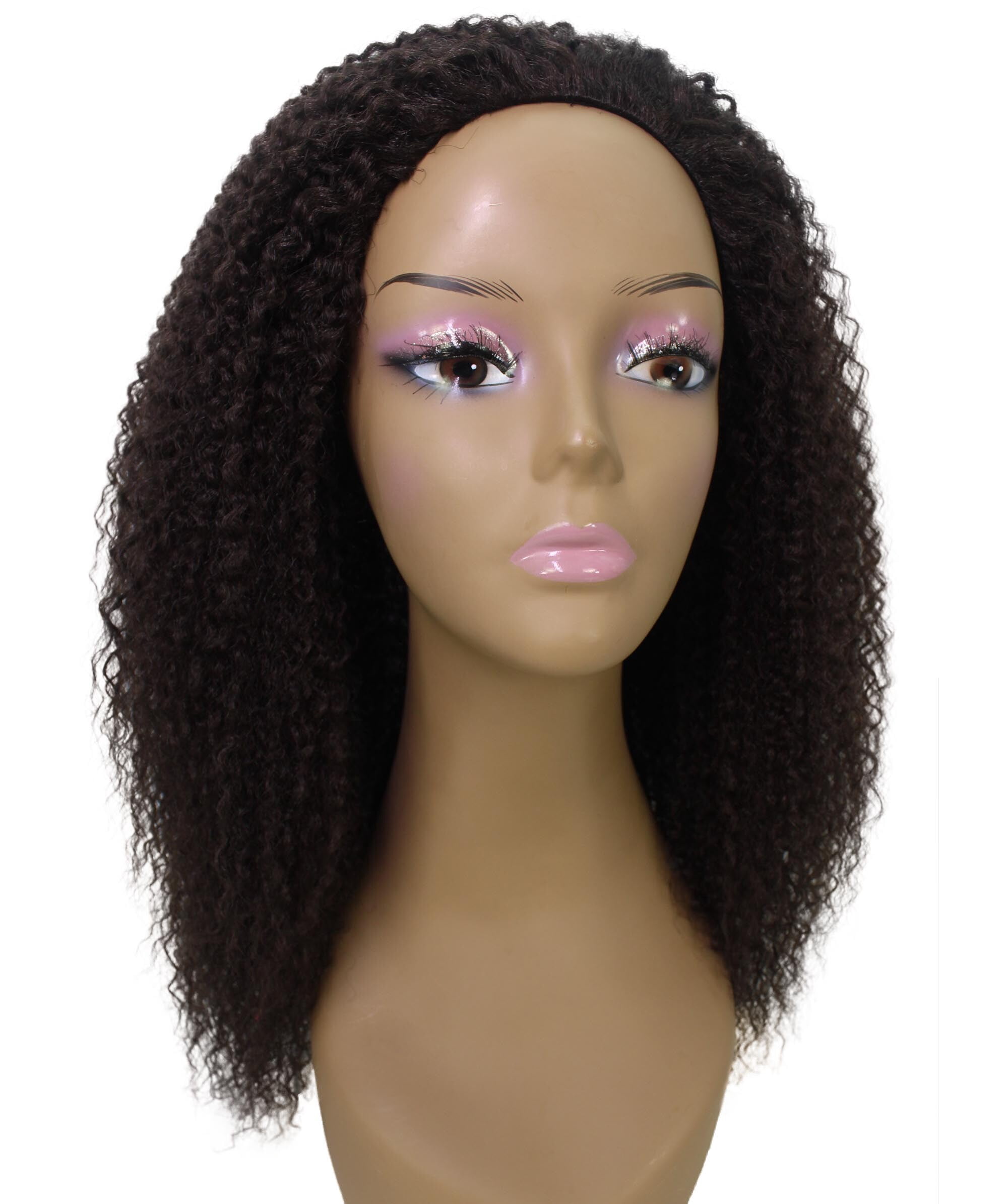 LUXLUXE Rosario Curly Body Waves 20 in Long Half Wig Mix Human Hair and Synthetic Fibers,Medium Brown
