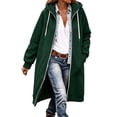 thumbnail image 2 of Oversize Winter Coats for Women, Women's Fashion Large Size Solid Color Zipper Hooded Plus Velvet Thickened Long Sleeve Jacket Green Xxl, 2 of 6