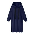 thumbnail image 7 of Hoodie Sweatshirt Dress, Knee Length Long Pullover with Split, Plush Material for Fall & Winter, Blue XL, Size S-XXL, 7 of 7