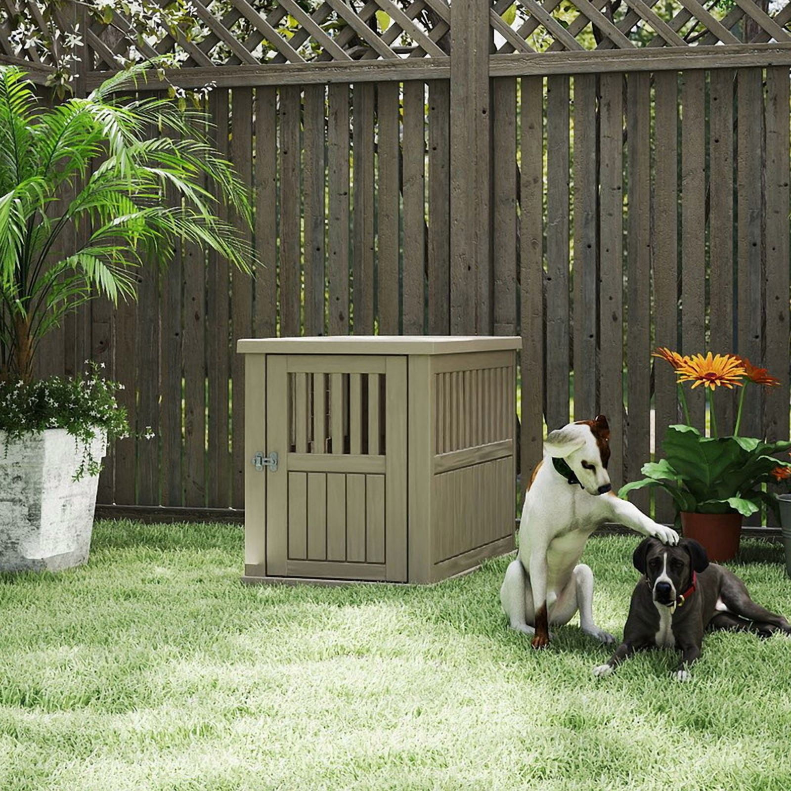 Yardgrace Large Dog Crates for Large Dogs, Indoor Outdoor Weatherproof Resin Dog Kennel with Roof and Elevated Floor (39.4"L x 28.4"W x 32.8"H, Coffee)