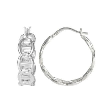 Brilliance Fine Jewelry Women’s Sterling Silver Mariner Chain Hoop Earrings