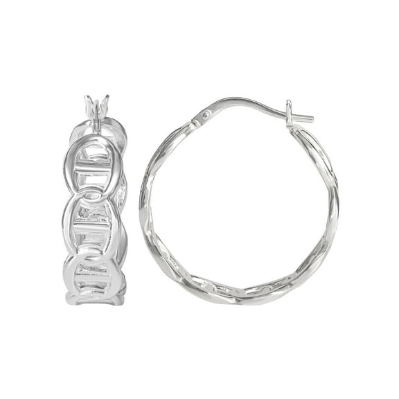 Brilliance Fine Jewelry Women’s Sterling Silver Mariner Chain Hoop Earrings