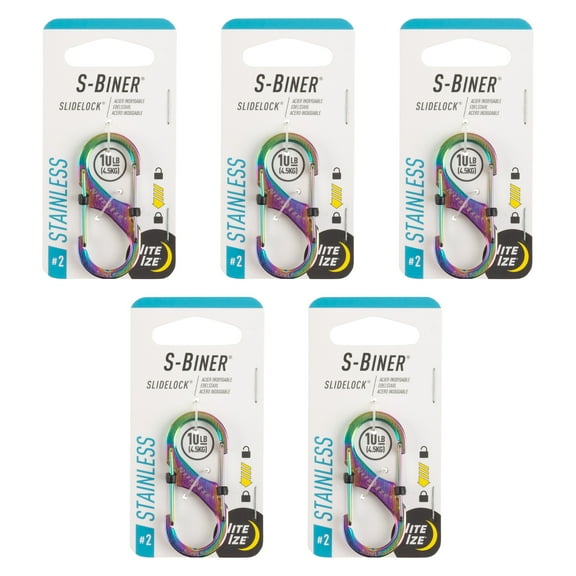 Nite Ize S-Biner SlideLock Stainless Steel - Secure Key Holder Carabiner with SlideLocks - Key & Keychain Organizer - Lockable Carabiner for Daily Use - Size 2, Spectrum (5 Pack)
