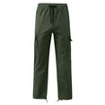 thumbnail image 4 of OKBOP Drawstring Mens Cargo Pants Big & Tall Solid Casual Multi Pocket Work Pants Flat-Front Comfort Relaxed Fit Elastic Waist Stretch Streetwear Army Green, 4 of 5
