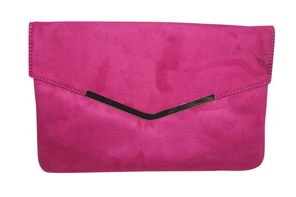 Gaelle fuchsia envelope clutch bag with handle and small front logo