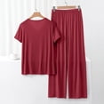 thumbnail image 2 of LIZUOJUN Women's Pajama Set 2 Piece Lounge Set Loungewear Soft Sleepwear Large Size Round Neck Short Sleeve Shirt With Long Pants, Red,XXL, 2 of 5