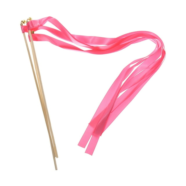 Unique Bargains 20Pcs Wedding Ribbon Sticks Ribbon Streamers Sticks for Wedding Celebration Rose Pink