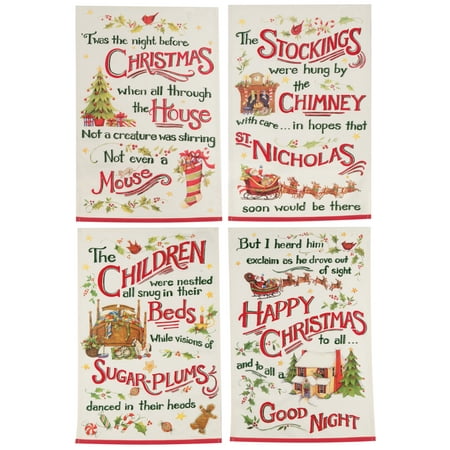 Twas the Night Before Christmas Holiday Story Kitchen Tea Towels Set of 4 Cotton - Walmart.com