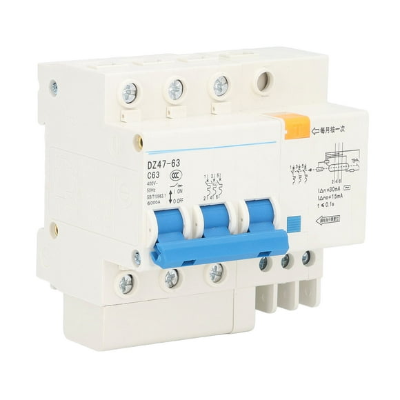 ANGGREK Leakage Protection Switch,3P+N Miniature Circuit Breaker Ground Fault Leakage Overload Protection Switch 400V 63A,Ground Fault Circuit Breaker