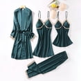 thumbnail image 3 of LIZUOJUN 5 Piece Satin Pajama Set For Women Lace Trim Robe Nightgown Camisole Shorts Pants Built In Bra Soft Breathable Lightweight Loungewear - M, 3 of 3