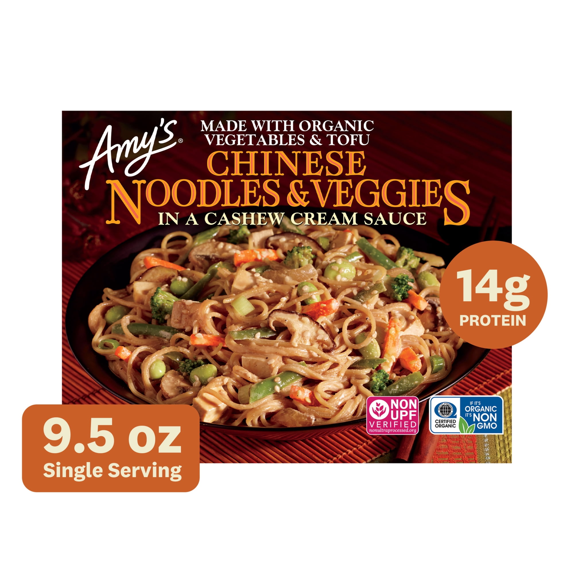 Amy's Frozen Meals, Chinese Noodles & Veggies in a Cashew Cream Sauce, Microwave Meals, 9.5 oz
