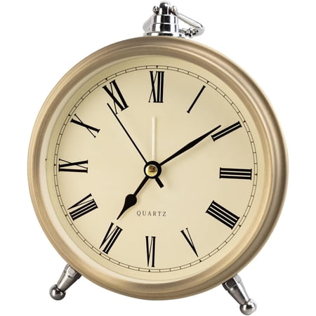 GUENG 6 Silent Non-Ticking Desk Clock, Vintage Roman Numeral Alarm Clock