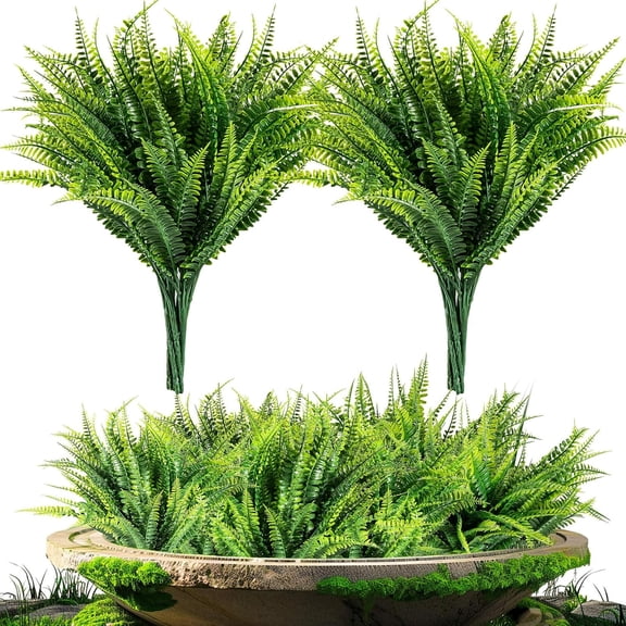 Genreen10PCS Fake Fern Outdoors - Ferns Artificial Plants for Outdoor Ferns That Look Real Boston Faux Fern Stems Indoor Nearly Natural UV Resistant Outdoor Plants Artificial for Porch Greenery Decor