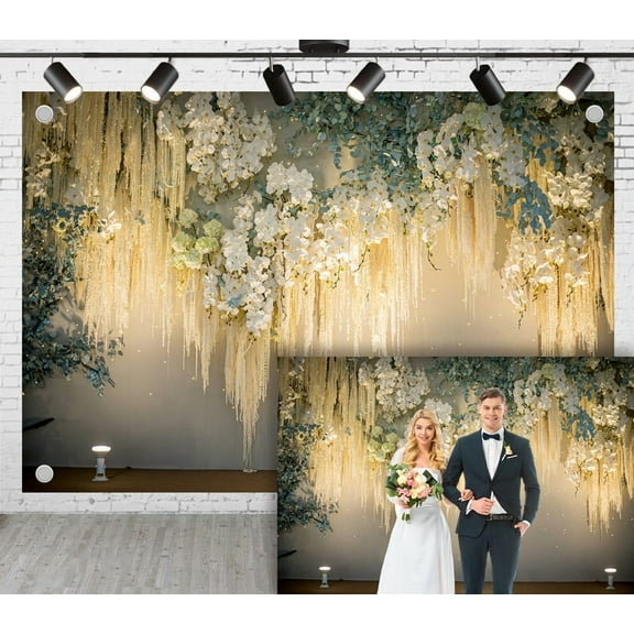 7x5ft Wedding Flowers Backdrop, Floral White Phalaenopsis Orchids Form Waterfall Background for Wedding Photoshoot Birthday Party Photo Studio Reception Dinner Venue Decoration