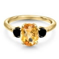 thumbnail image 3 of Gem Stone King 18K Yellow Gold Plated Silver Yellow Citrine and Black Diamond Engagement Ring for Women | 2.19 Cttw | Oval Checkerboard 9X7MM | Gemstone November Birthstone | Size 8, 3 of 6