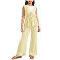 thumbnail image 5 of Girls Summer Outfits Striped Sleeveless Tie Front Peplum Top & Casual Wide Leg Pants 2 Piece Cute Matching Clothes Set Yellow 15-16 Years, 5 of 9
