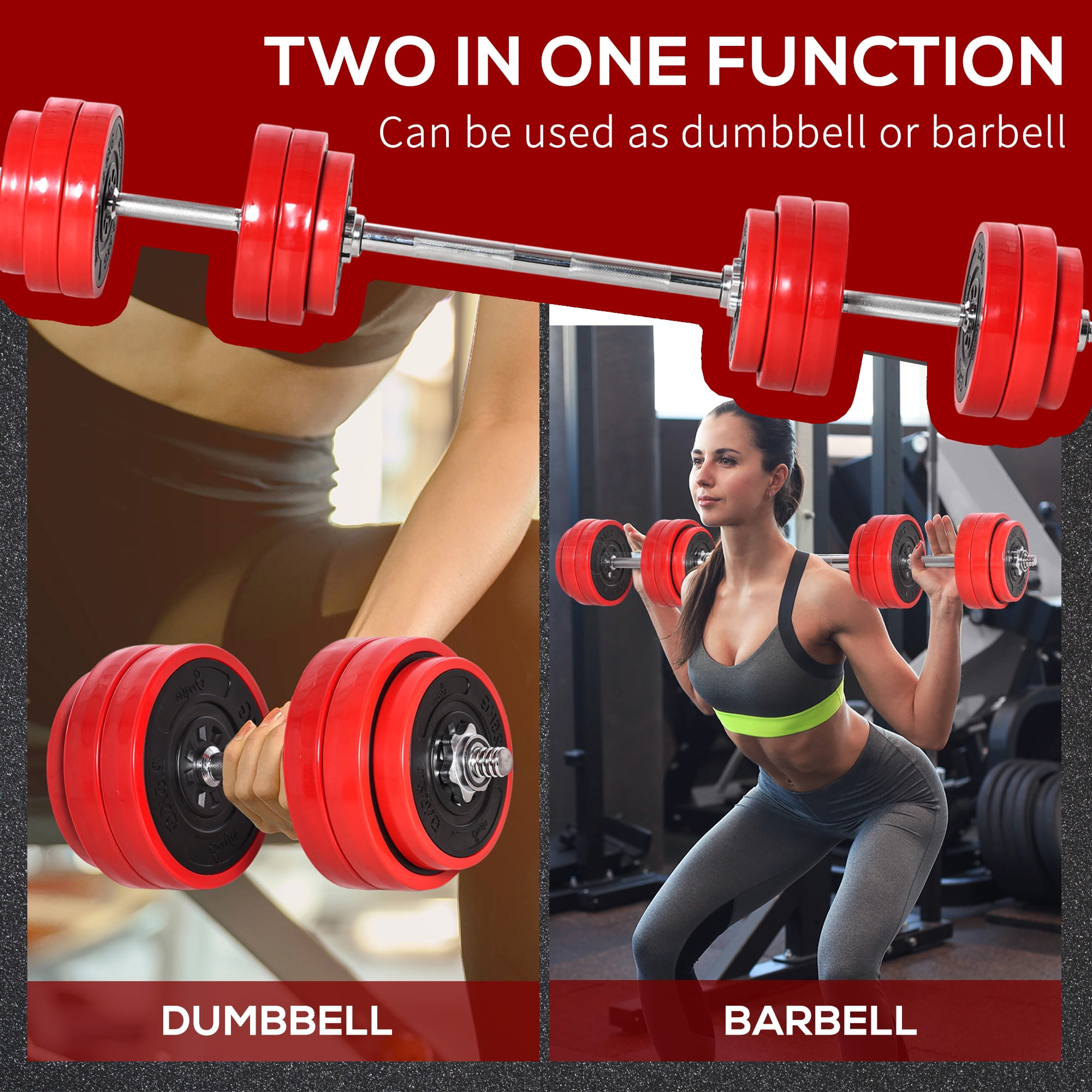Soozier 66 lbs 2 in 1 Dumbbell & Barbell Adjustable Weight Set Strength for Arms, Shoulders and Back