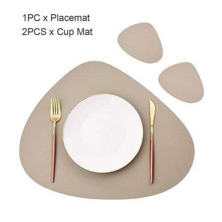 

Amusingtao 3pcs Table Decoration Heat Insulation PU Leather Cup Mat Placemat Set Solid