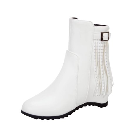 

KBKYBUYZ Women s Wedges Solid Tassels Short Boots Round Head Shoes