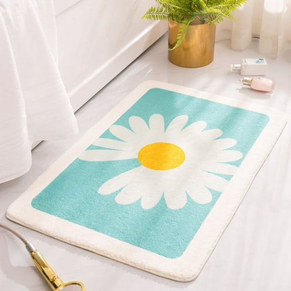 Bathroom Rugs Cute Daisy Bath Mat White and Green Flower Decor Rug Non Slip Floor Carpet Indoor Small Bathmat Entry Mat Absorbent Machine Washable Bahtub Mats for Shower Bedroom 16"x 24"