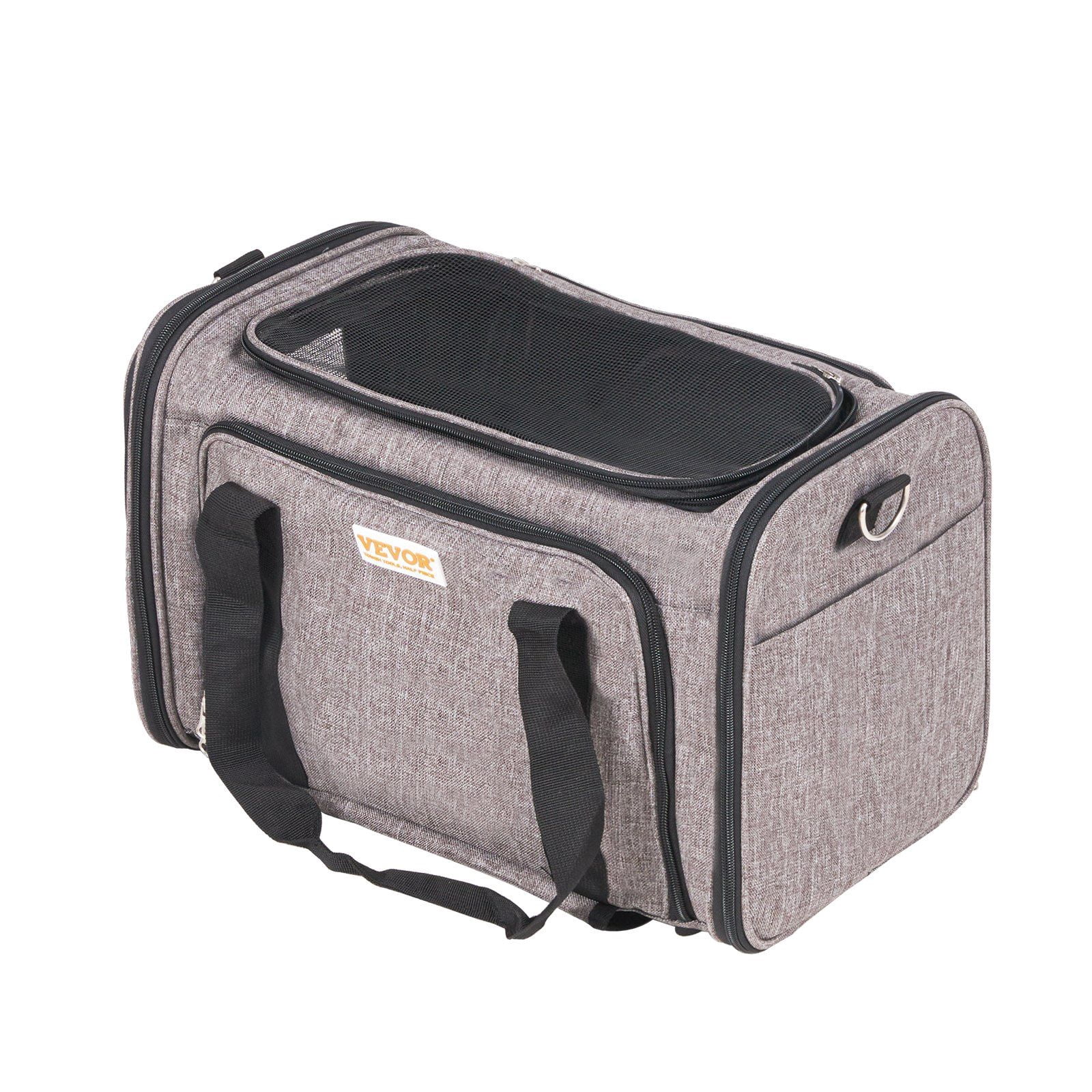 CAFORKP Rolling Pet Carrier for Air Travel - Airline Approved Cat & Dog Carrier with Telescoping Handle, Wheels, Shoulder Strap & 1 Folding Food/Water Bowl, Grey, Pets Up to 25 lbs