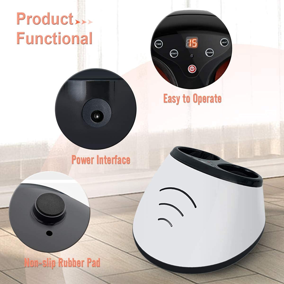 Foot Massager Machine For Foot Circulation Adjustable Intensities with Heat, Deep Kneading, Rolling and Air Compression 15032WH