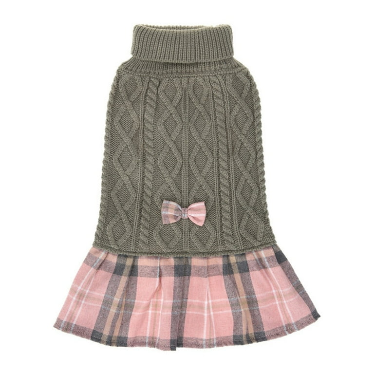 Dog sweater top with plaid skirt