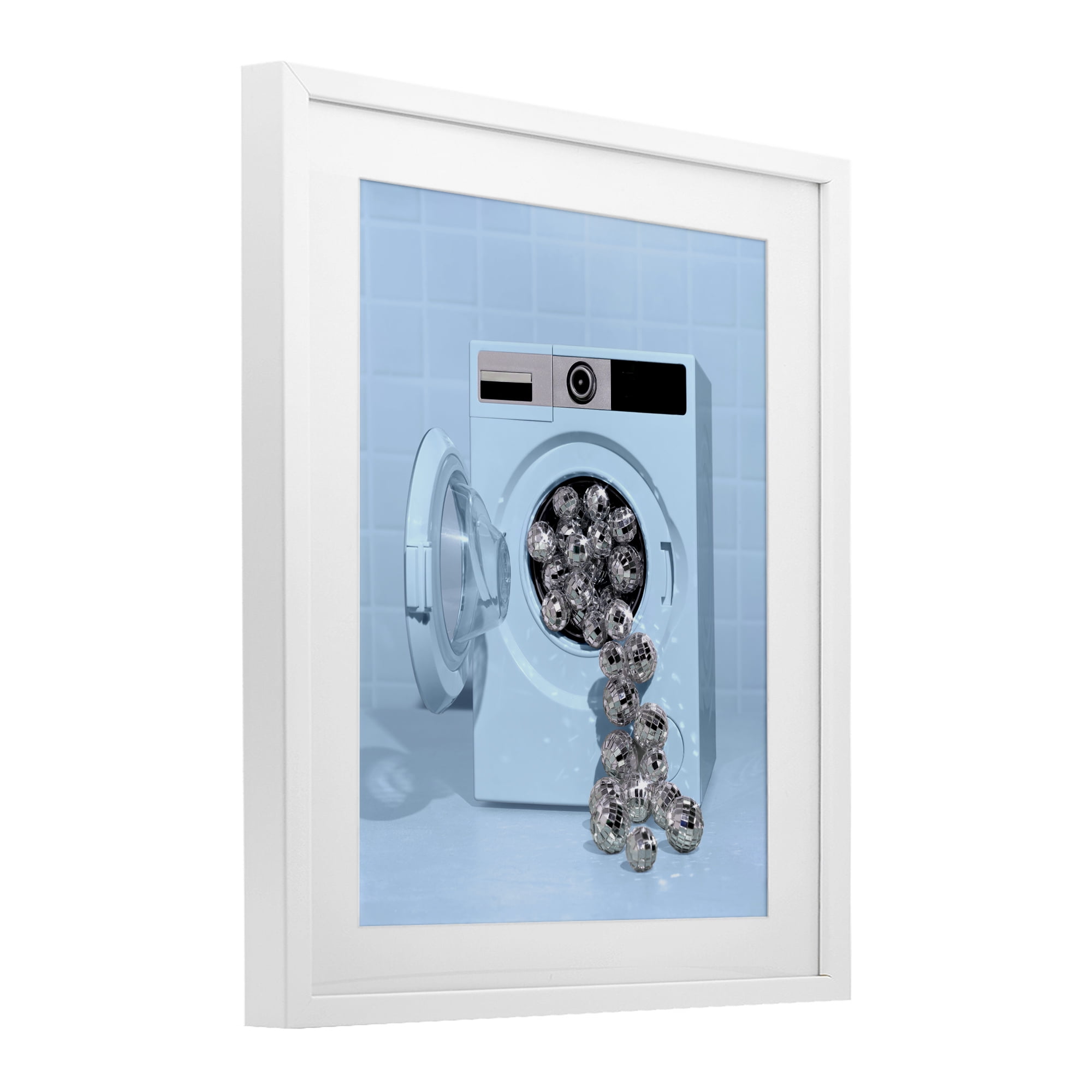 Stupell Industries Disco Laundry Machine over Blue White Framed Print Under Glass, design by LISH Creative