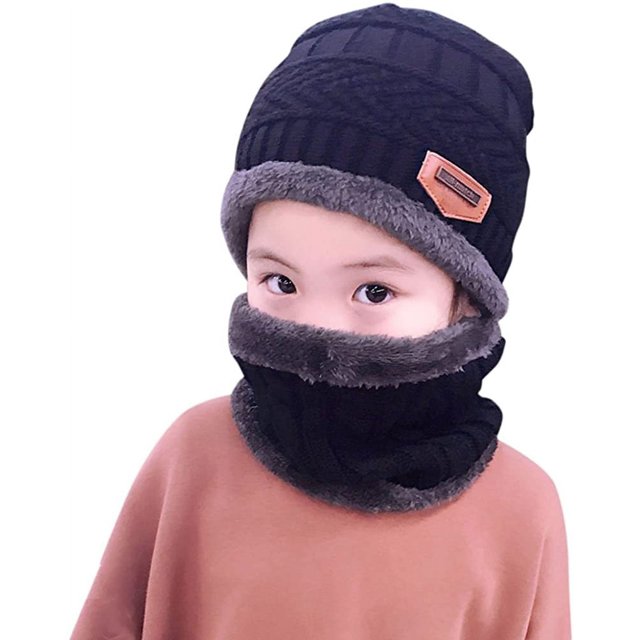 Bufanda de gorro de invierno para niños y niñas (5-14 años) Sombreros Bufanda circular Gorra de calavera holgada para niños Adepaton CJWUS-3376
