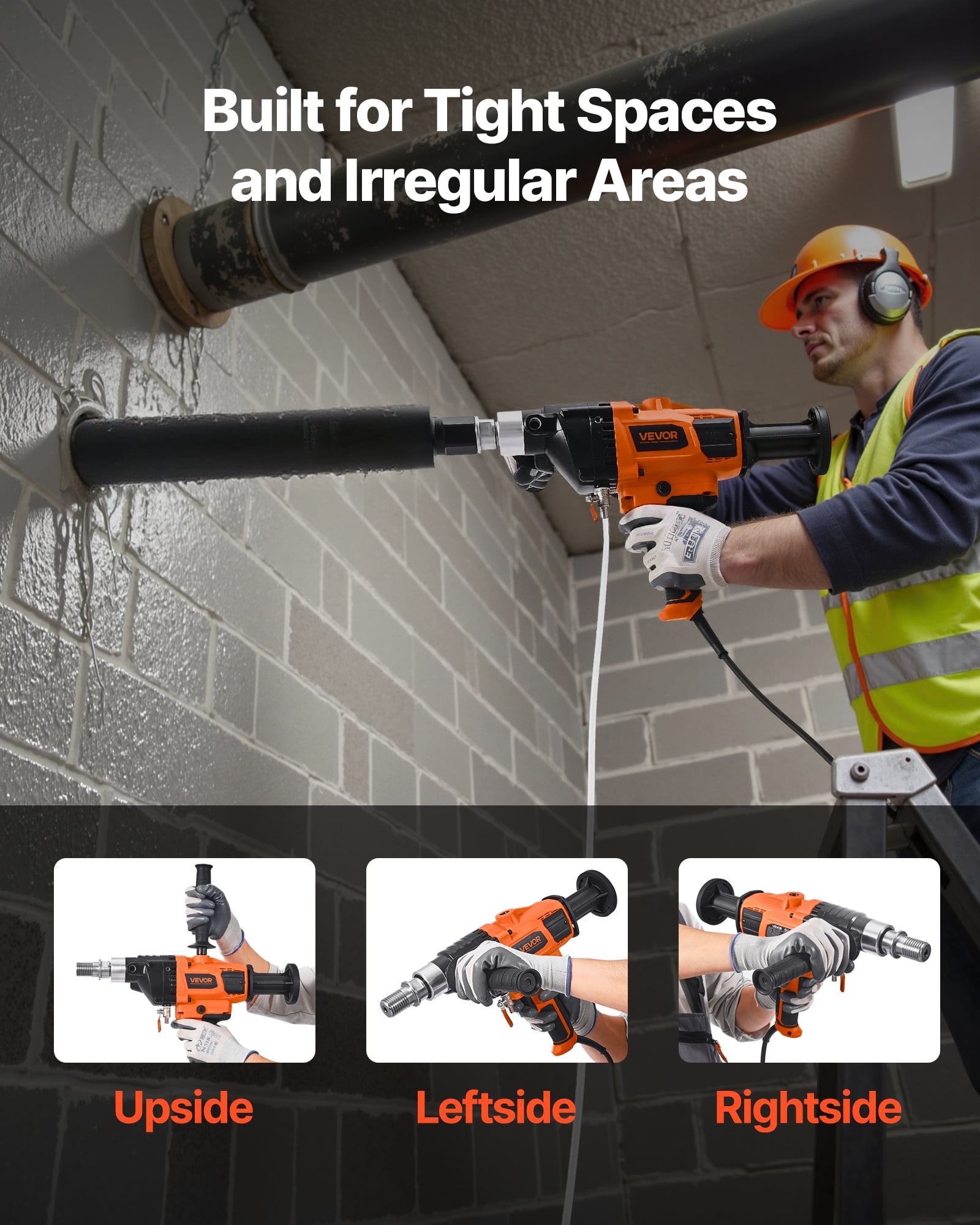 VEVOR Diamond Core Drilling Machine, 0.8-6.3 in Drilling Diameter, Handheld Dry and Wet Concrete Core Drill Rig with 4 Drill Bits, 0-1800RPM Variable Speed, UNC1 1/4-7, for Concrete Brick Stone,2000W