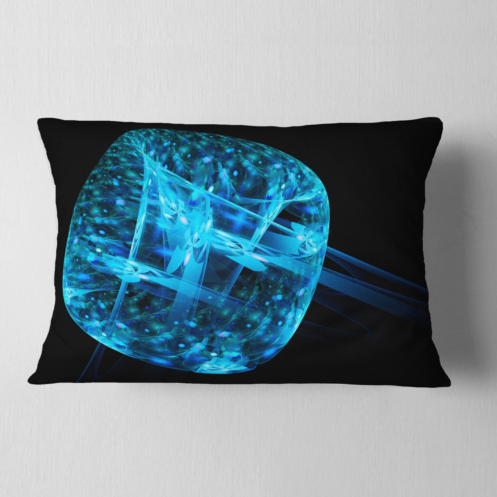Designart Blue Fractal Cube in Dark - Abstract Throw Pillow - 12x20