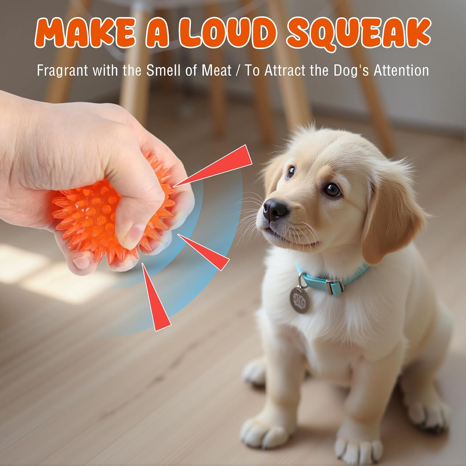 2.6” Heavy Duty Squeaky Balls for Dogs 6 Pack Puppy Chew Toys for Teething TPR Fetch Spike Dog Balls Dog Chew Toys for Small and Mideum Breed