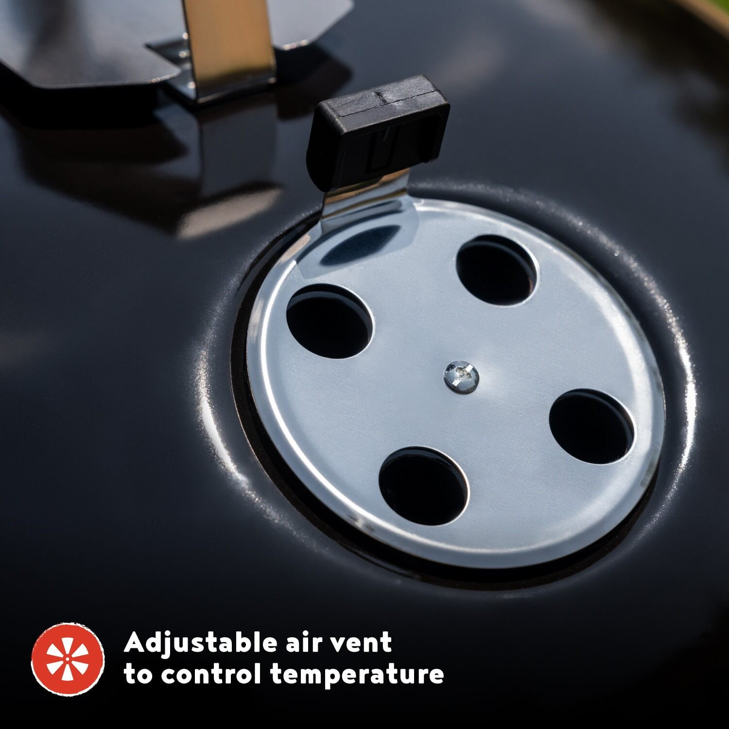 Megamaster – 22" Heavy Duty Charcoal Barbecue Grill with Adjustable Air Vent, 354 SQ. In Cooking Area, Storage Rack, 2 Wheeled Portable Grill for Camping, Outdoor Cooking, and More - 810-23002