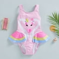 thumbnail image 4 of Fortune Kid Girls Swan Print Swimsuit Sleeveless Swimwear Beach Ruffle Bodysuit, 4 of 8
