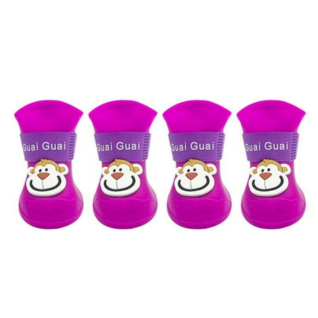 Purrfect 4Pcs Pet Rain Boots Monkey Print Waterproof Lightweight Cartoon Pattern Fastener Tape Dog Shoes for Outdoor