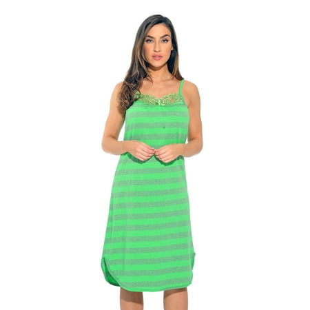 

Just Love 100% Cotton Spaghetti Strap Stripe Womens Nightgown with Lace Trim (Lime Stripe Large)