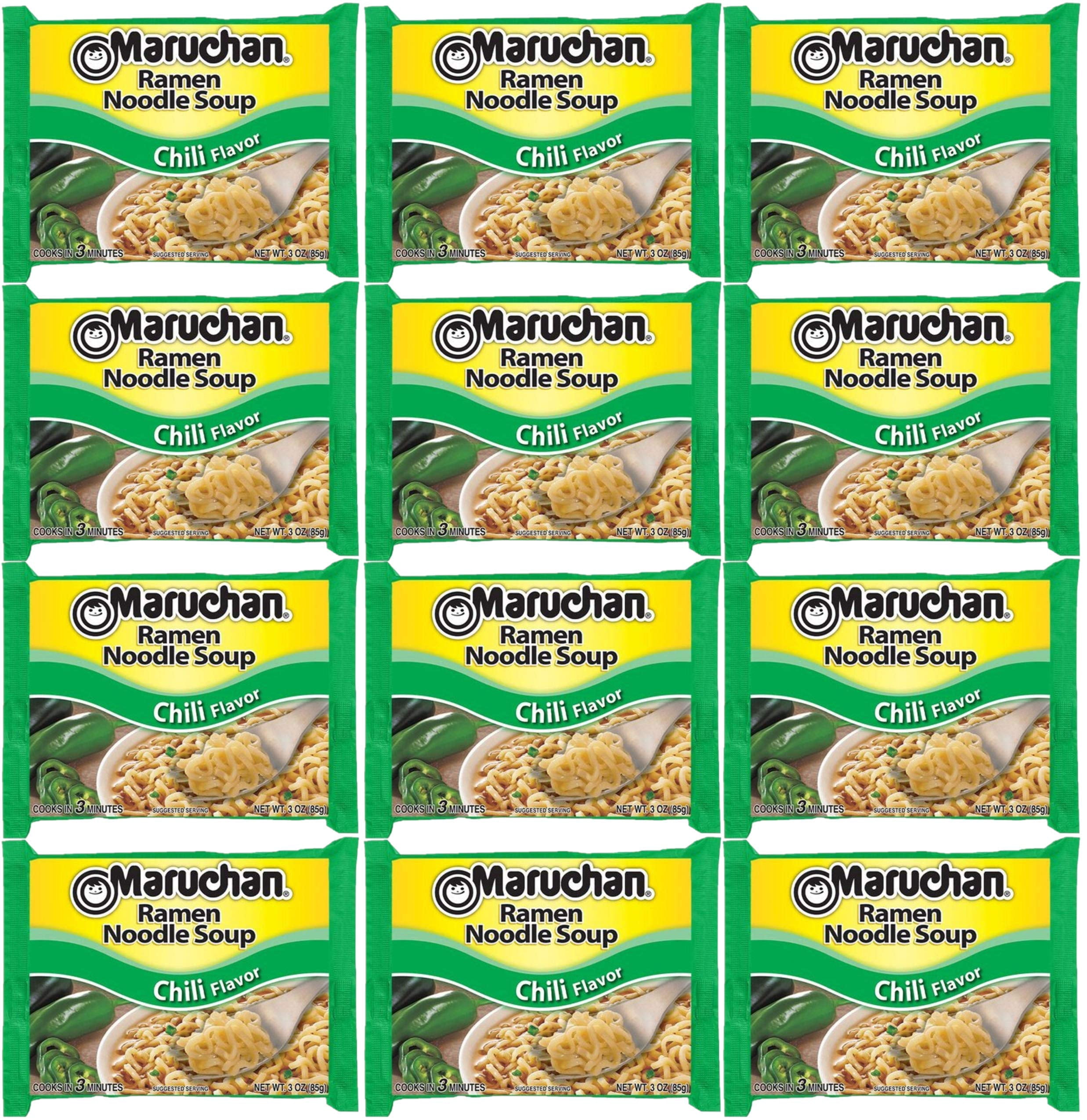 (12 pack) Maruchan Ramen Noodle Soup, Chili Flavor Instant Noodles, 3 oz