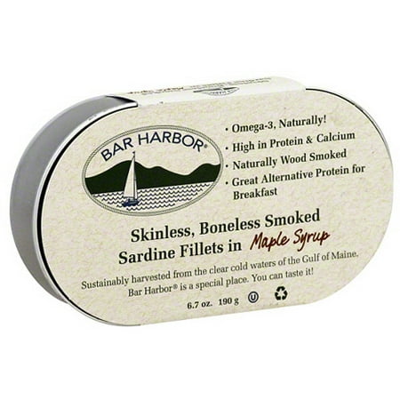 Bar Harbor Skinless Boneless Smoked Sardine Fillets in Maple Syrup, 6.7 oz, (Pack of