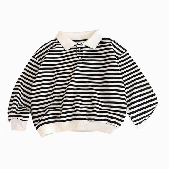 felwors Girls Boys Striped Collar Long Sleeve Knit Sweater Casual Polo Preppy Shirt Button up Trendy School Pullover Tunic Kids Tops (2-3 Years)