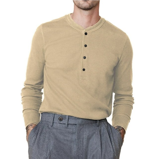 Besolor Shirts for Men Solid Color Button Long Sleeve Bottom Top 2024 Fall Winter Casual Loose Classic Pullover Blouse