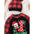 thumbnail image 5 of Seyurigaoka Baby Girls Boys Christmas Romper Tops Letter Santa Plaid Print Jumpsuits Round Neck Long Sleeve Autumn Bodysuits with Hat, 5 of 9