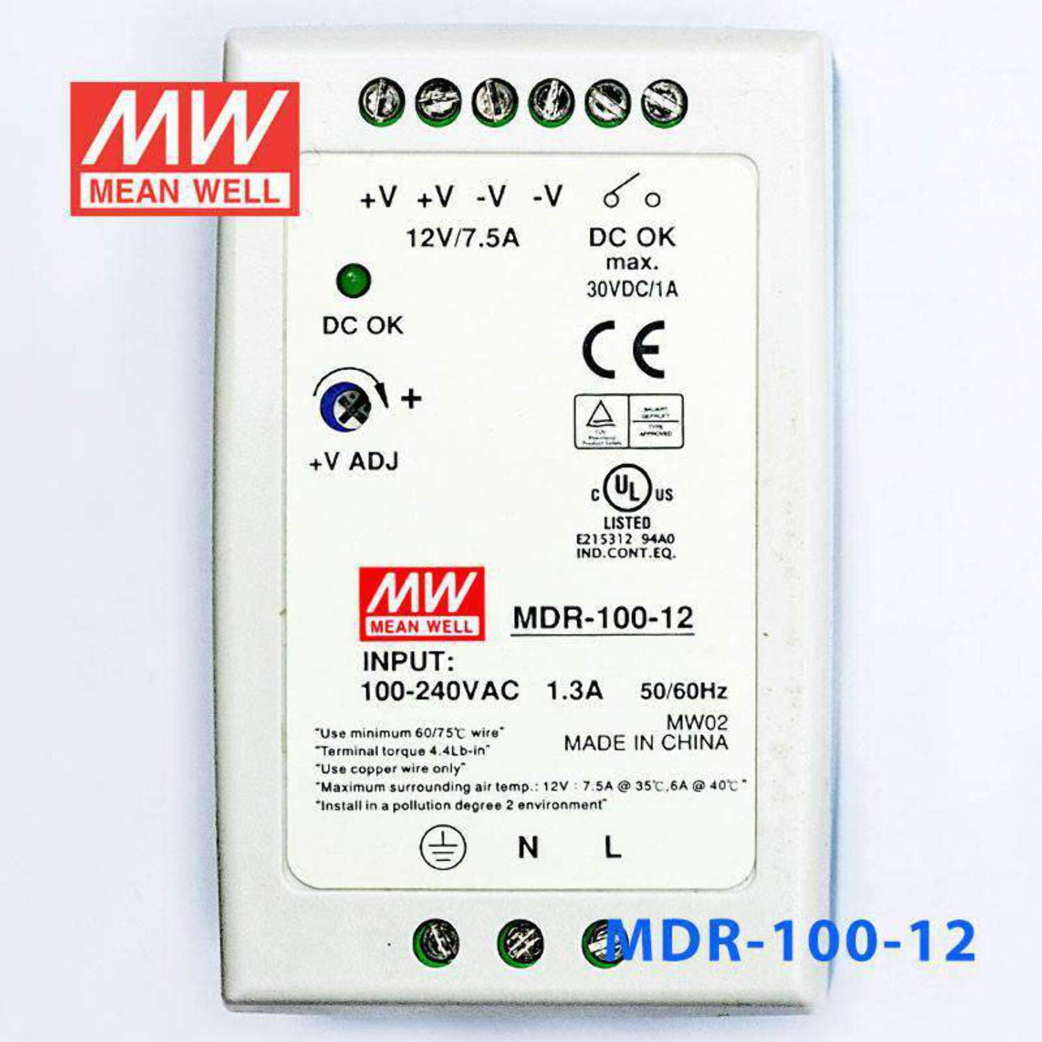 Mean Well MDR-100-12 Single Output Industrial Power Supply 100W 12V - DIN Rail