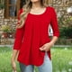 thumbnail image 5 of Top de tallas grandes,Camiseta de manga 3/4 para mujer, talla grande, blusa informal estampada, poliéster, cuello redondo, corte regular, sopatenor, 5 of 9