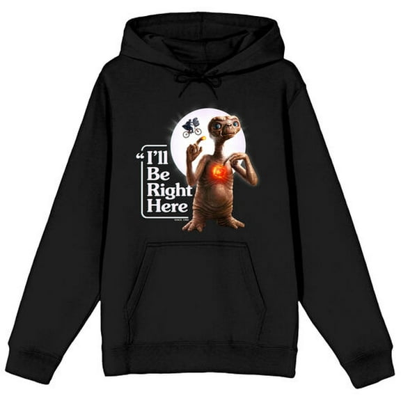 E.T. I'll Be Right Here Adult Black Long Sleeve Hooded Sweatshirt-Medium