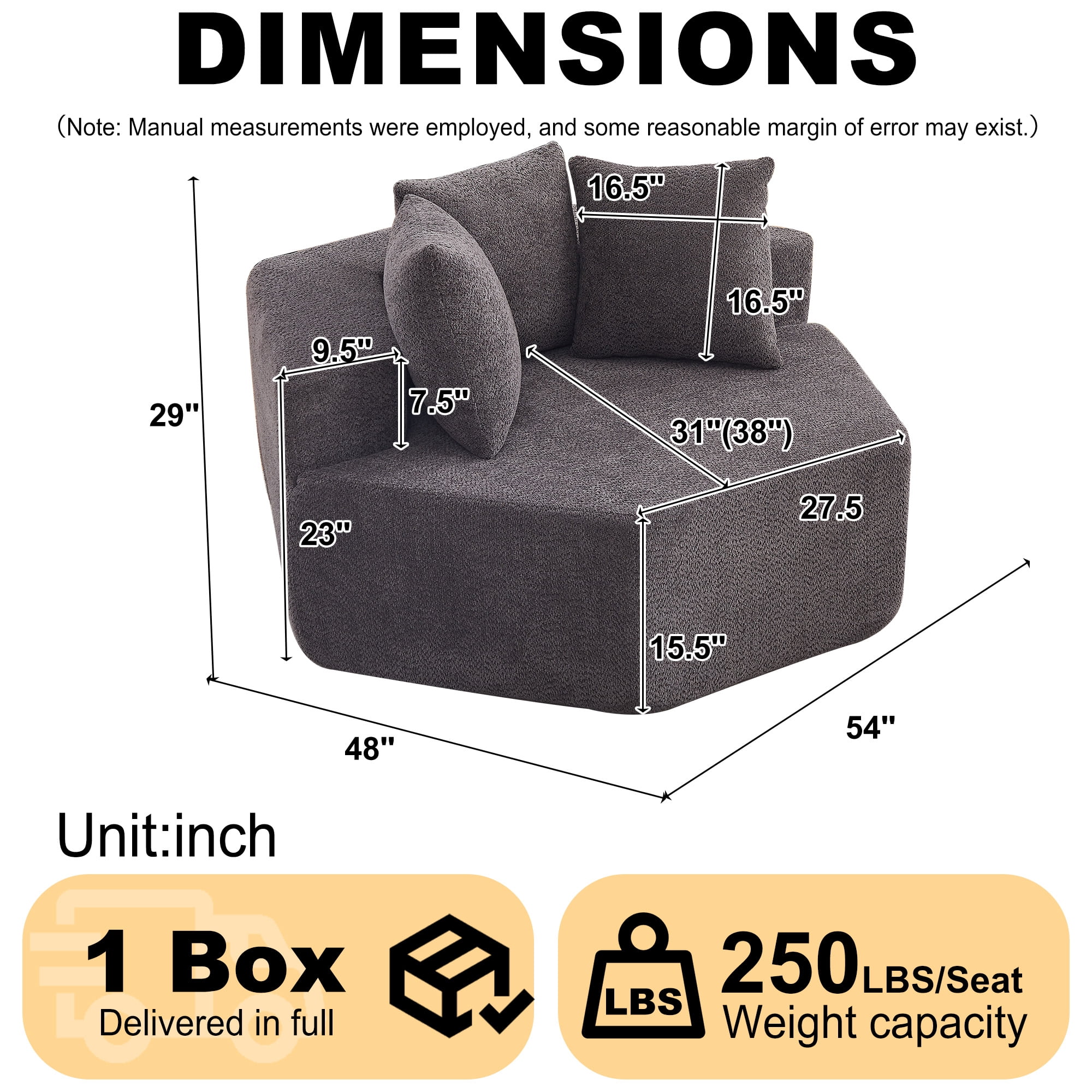 54-Inch Hexagonal Single Lounge Chair, Featuring Versatile Arrangements And A Modular Design; This Chenille-Upholstered Sofa Is Ideal For Lounges, Game Rooms, Living Rooms, And Bedrooms