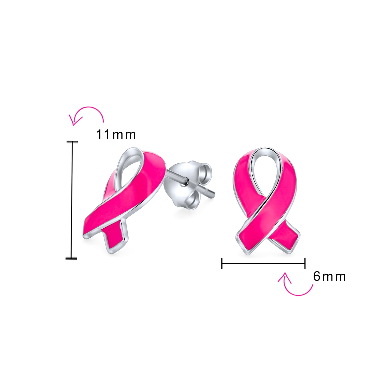 Breast Cancer Awareness Pink Ribbon Support Enamel Stud Earrings for Women  925 Sterling Silver
