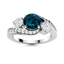 Bypass Side Stone 5MM Round London Blue Topaz Trilogy Women Ring 925 Sterling Silver