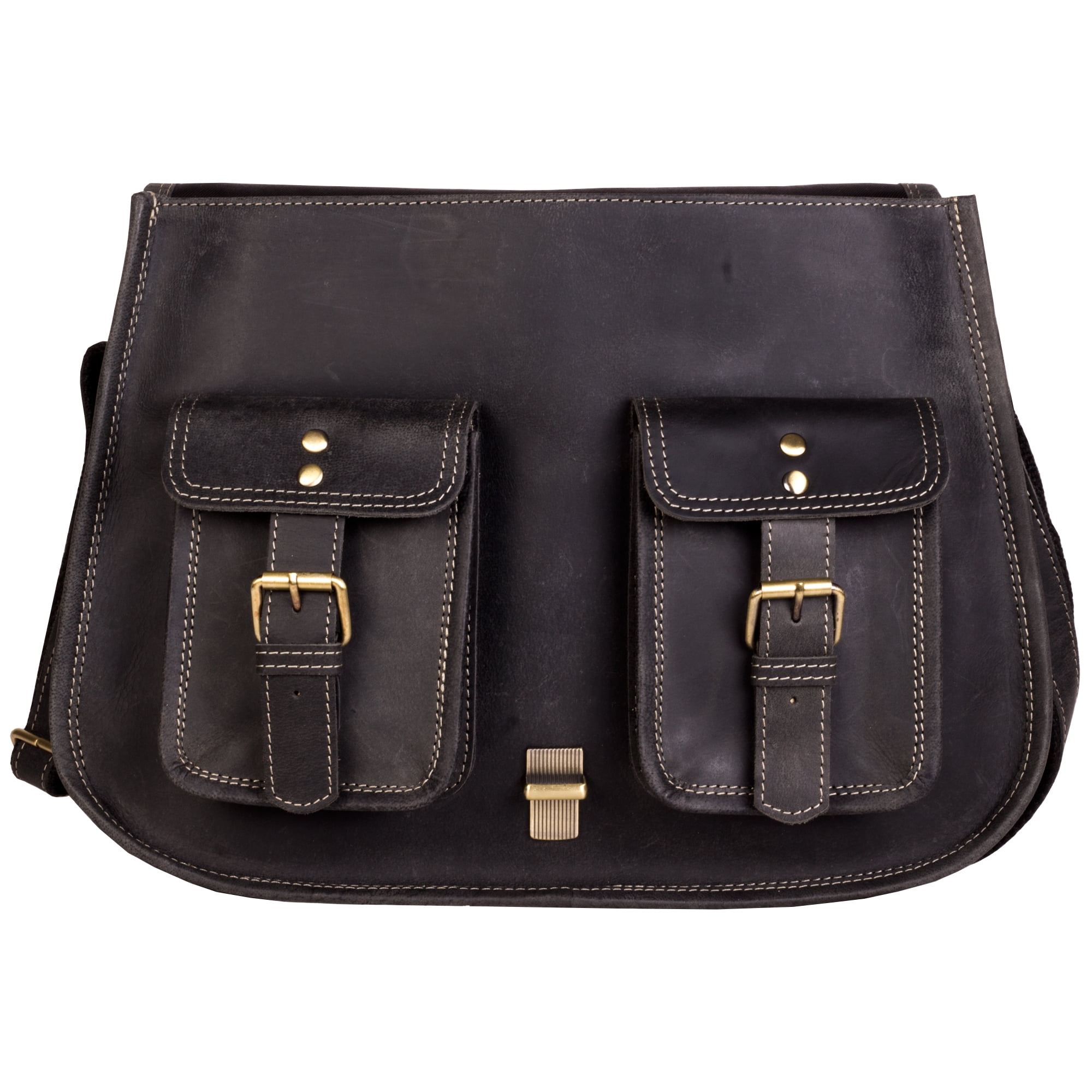 14 Inch Leather Purse Women Shoulder Bag Crossbody Satchel Ladies Tote Travel Purse Genuine Leather (Charcoal Black)