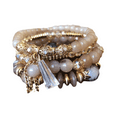 thumbnail image 5 of yuksok Boho Multilayer Bead Bracelet Stretch Bangle Unique Charm Beaded Bracelets Khaki, 5 of 9