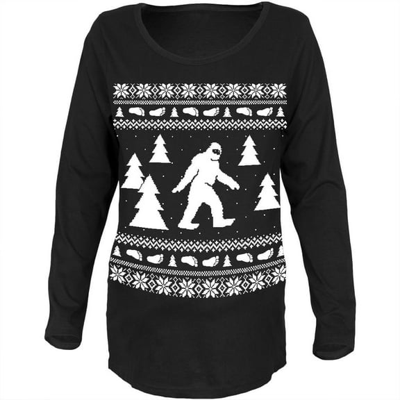 Sasquatch Ugly Christmas Sweater Black Maternity Soft Long Sleeve T-Shirt